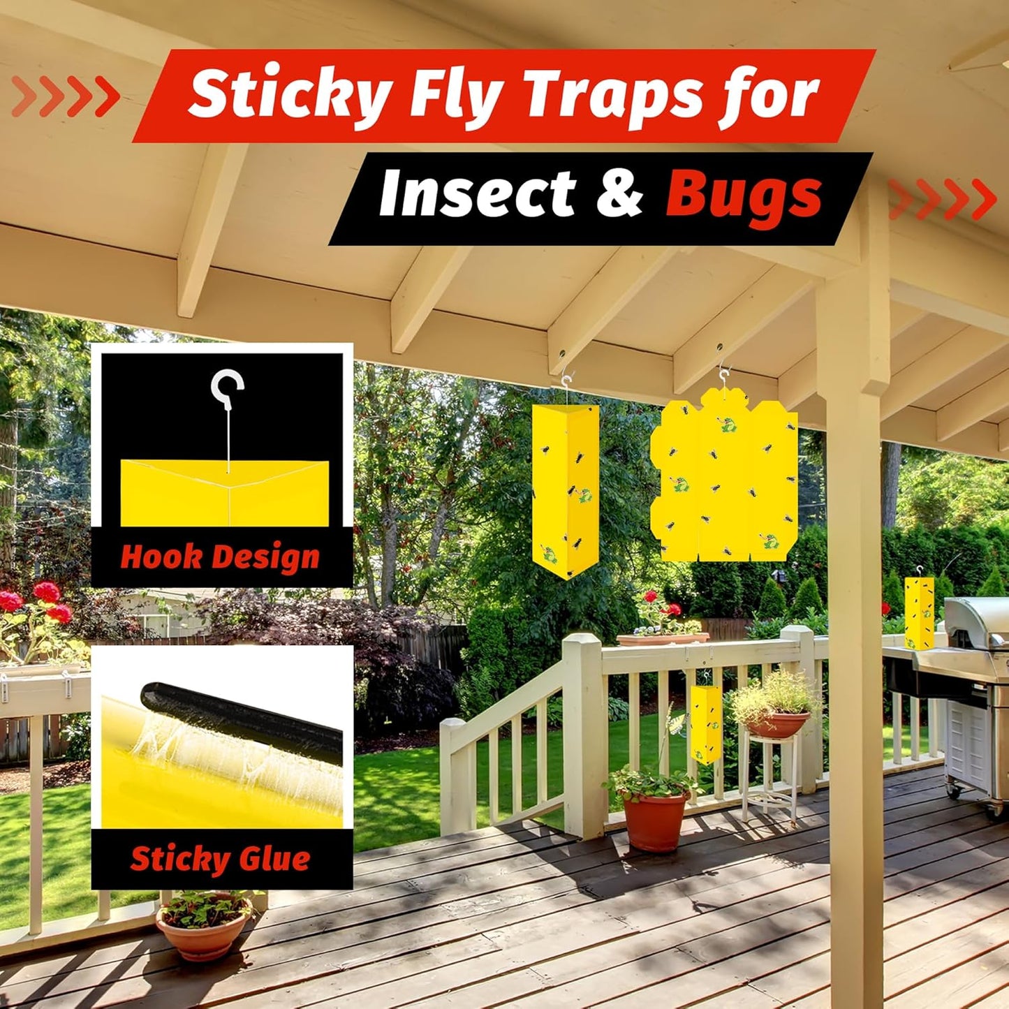 LULUCATCH Sticky Fly Traps, 10 Pack Fly Catcher Fungus Gnat Traps, Hanging Yellow Sticky Traps for Flying Insect Fruit Fly, Non Toxic Odorless Bug Catcher, Pet Safe Pest Control