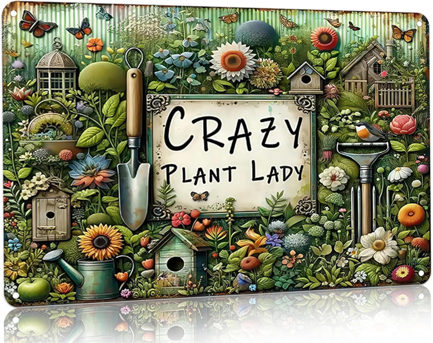 Bestylez Garden Gifts Vintage Gardening Signs Crazy Plant Lady Tin Sign for Home Garden Greenhouse Living Room Bedroom Yard Outdoor Decor 8X12 Inch (3359)