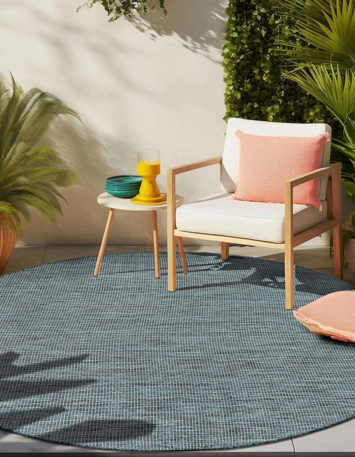 Unique Loom Outdoor Solid Collection Area Rug (10' Round Teal/Navy Blue)