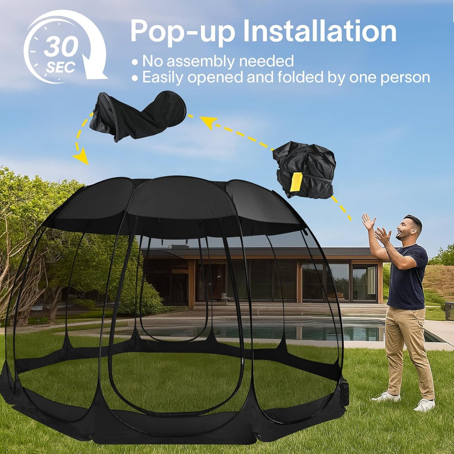 Alvantor Screen House Gazebo, 6-10-15 Person Pop Up Igloo Screened Canopy Tent with Mosquito Netting Sides, Instant UV Resistant Sun Shelter for Garden, Patio, Backyard