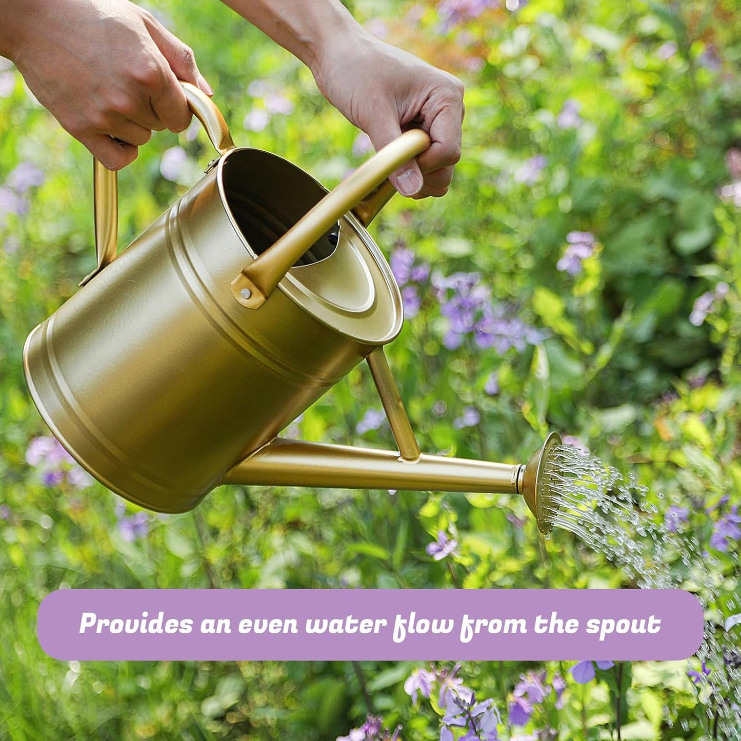 1 Gallon Watering Can for Plants, Watering Cans for Indoor&Outdoor Gardening, Galvanized Steel Watering Pot with Removable Spout, Metal Water Can with Ergonomic Movable Handle(Gold)