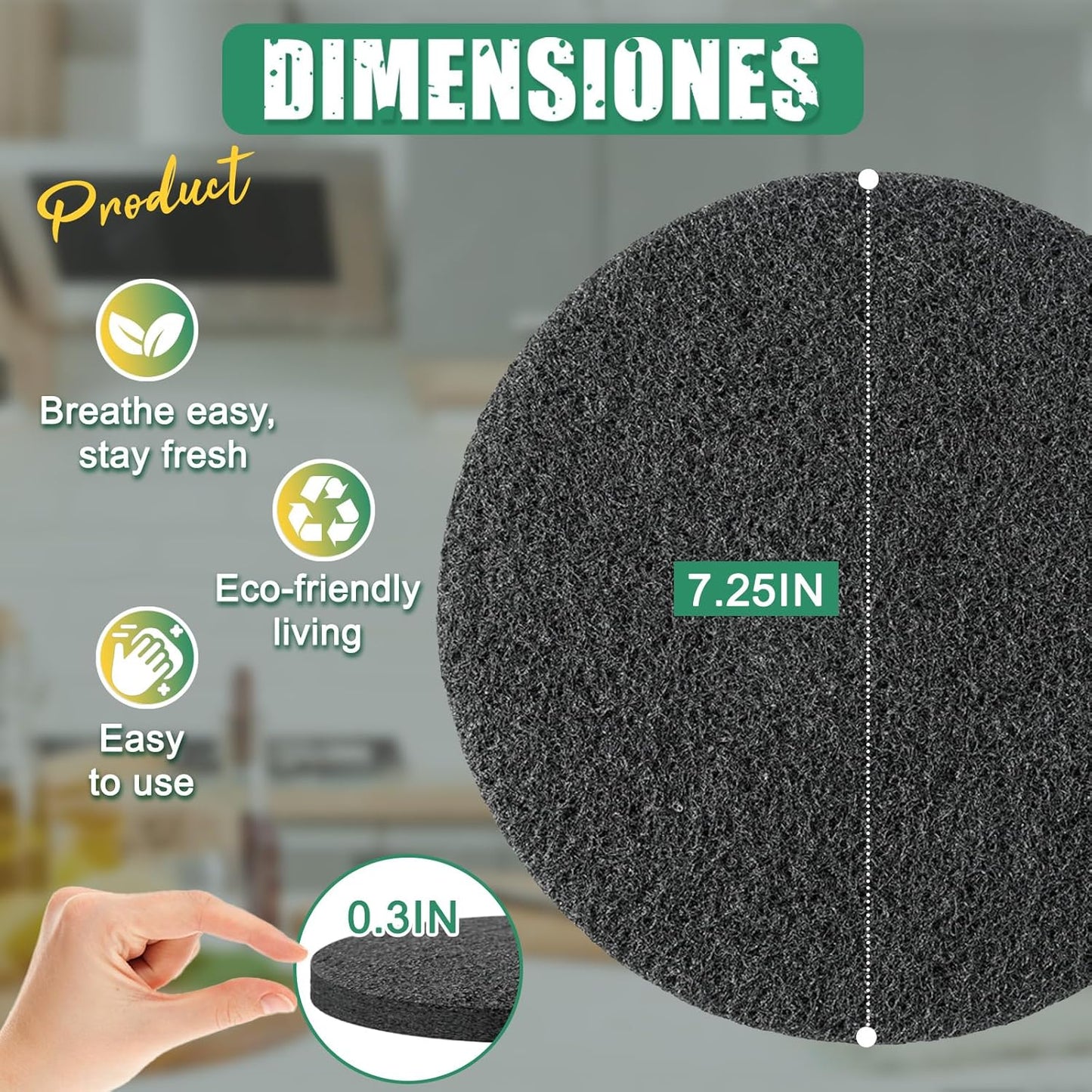 7.25 Inch Charcoal Filters for 10 Pack Kitchen Countertop Compost Bins - Extra Thick 0.3" for Longer Lasting Activated Carbon