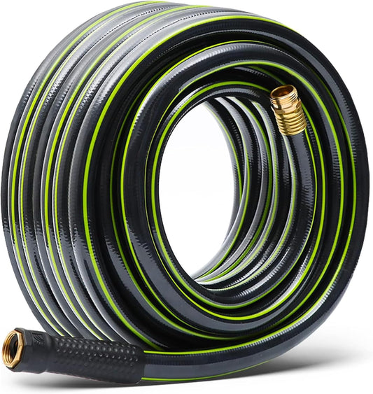 Worth Leader Long Garden Hose 5/8 in. x 50 ft. -No Kink, Flexible, Leakproof, Male to Female Fittings -Heavy Duty Durable PVC Lightweight Water Pipe with Brass Aluminum Ends for Household & Yard Use
