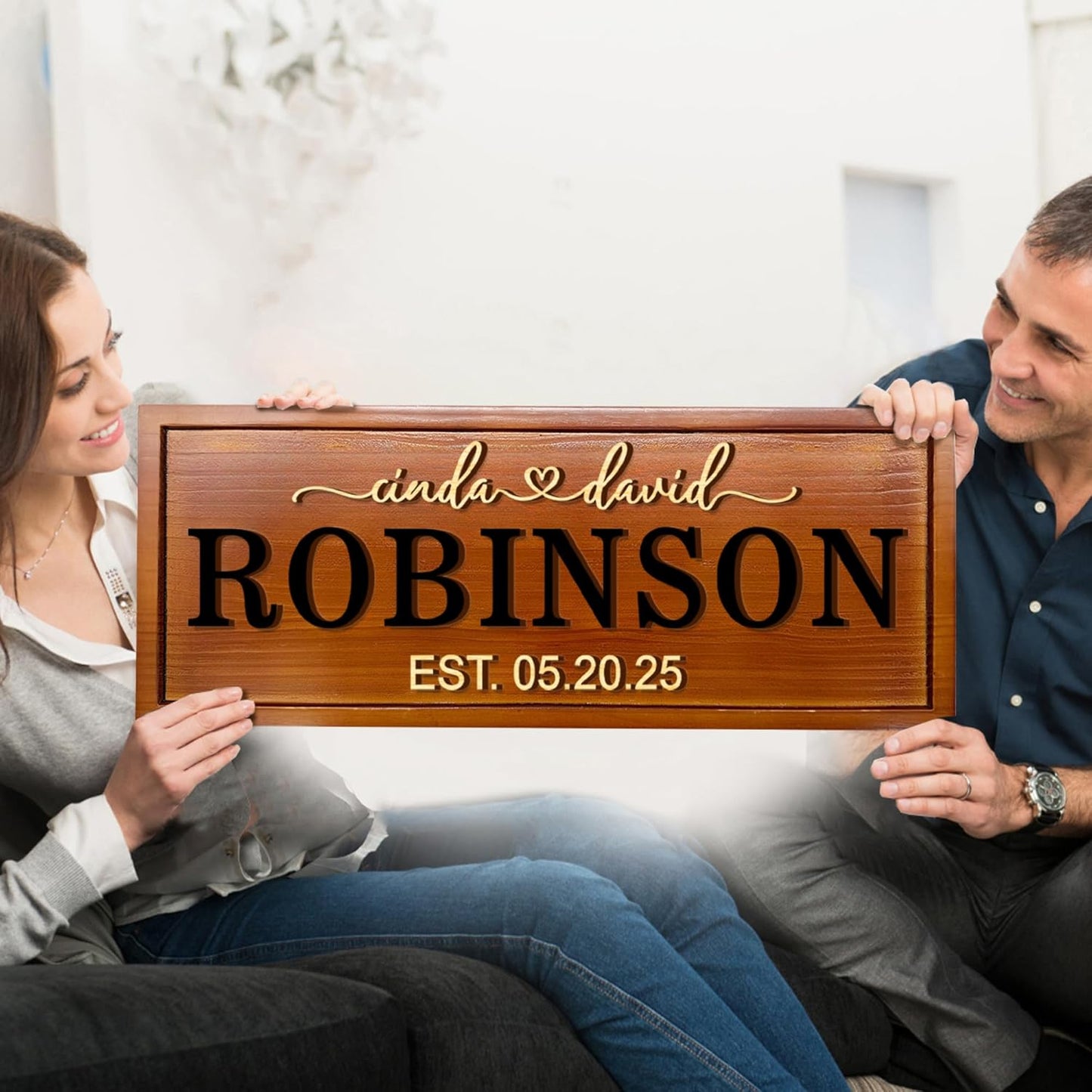 Personalized Wooden Family Name Sign Custom Established Date Plaque Rustic Last Name Wall Decor Gift for Wedding Anniversary Couples Friends Housewarming