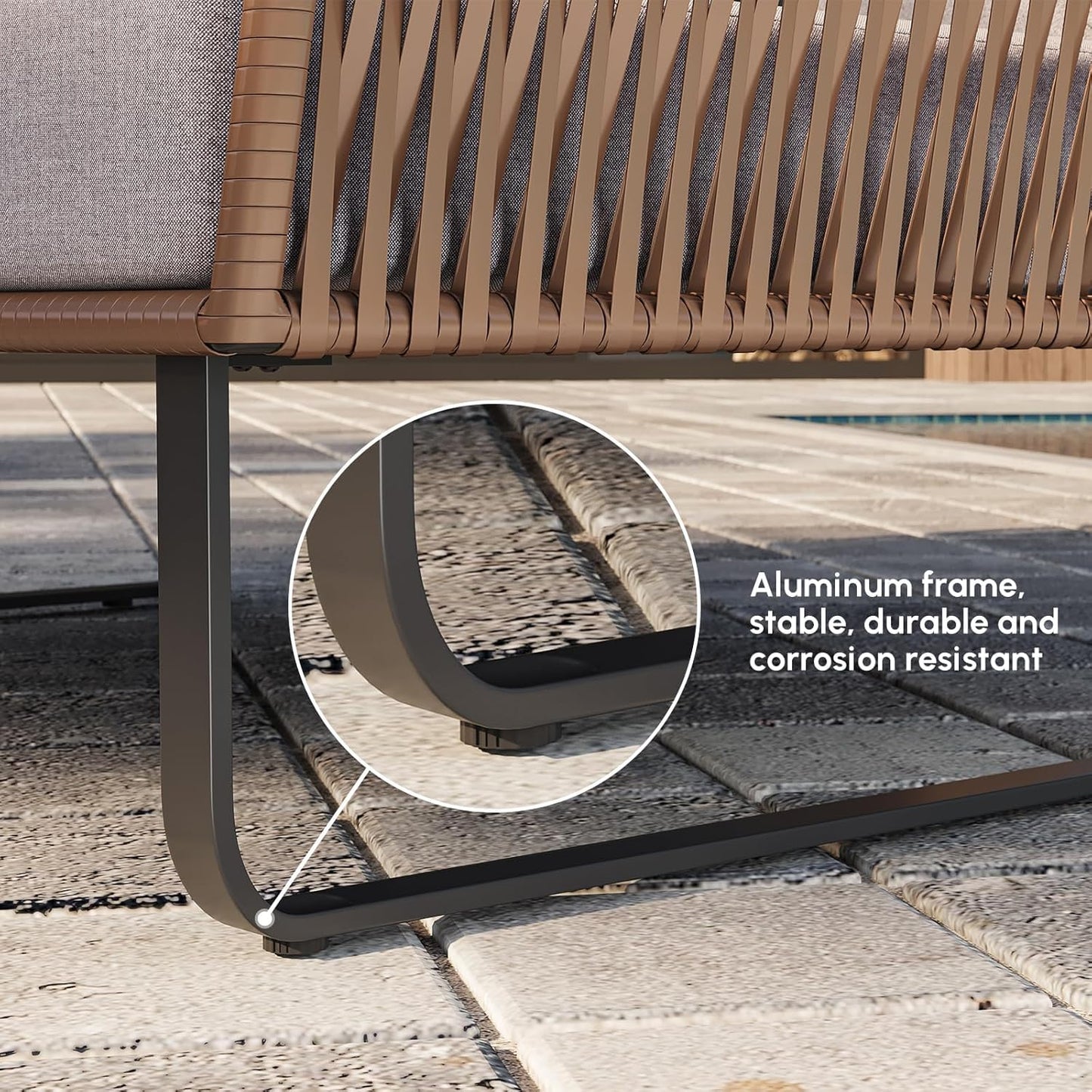 homary Rattan Patio Outdoor Daybed, Rattan Day Bed with Cushion Pillow & Aluminum Frame Sunbed Sofa Set Patio Loveseat,Gray