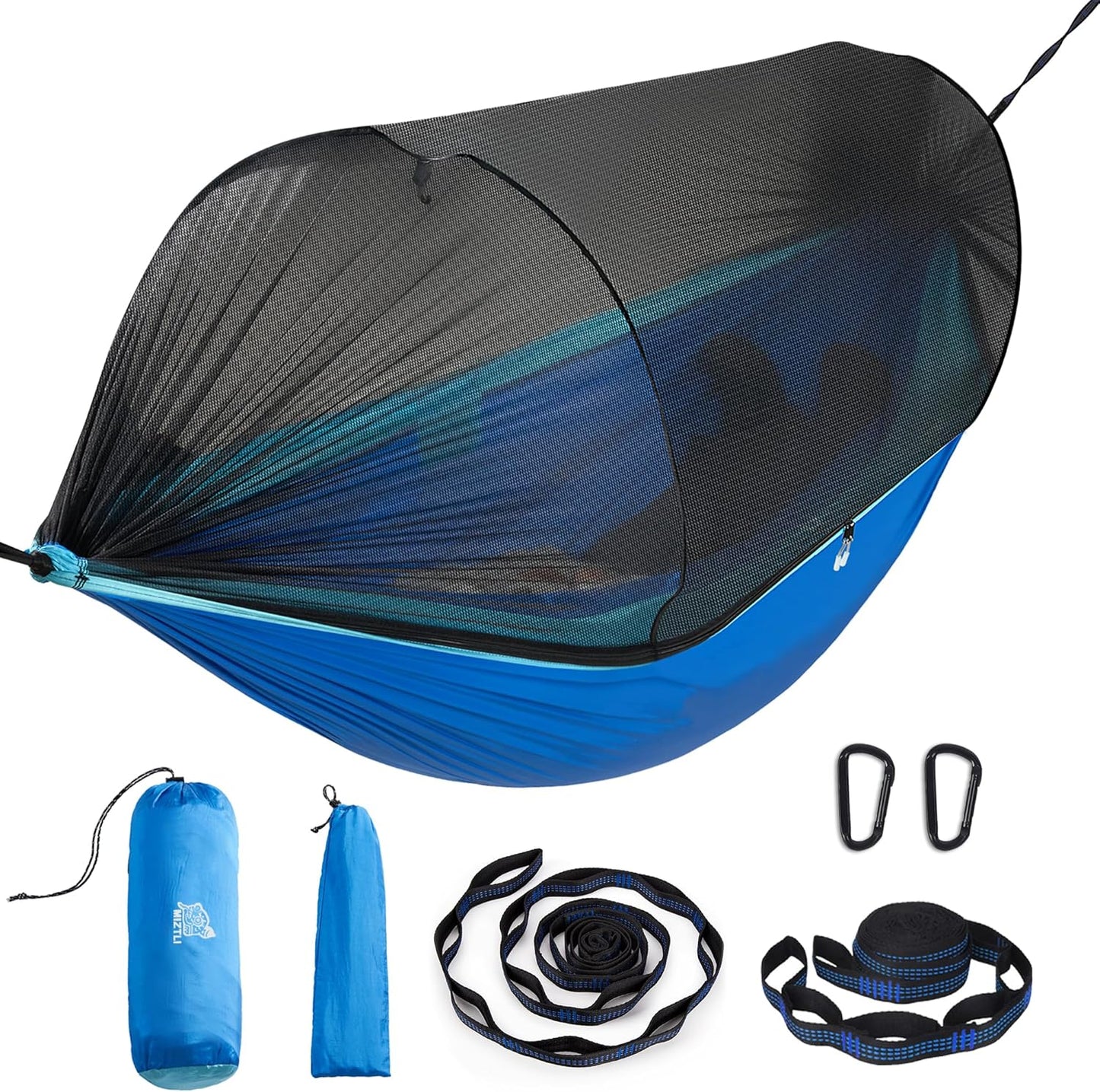 Miztli Camping Hammock -Portable Hammock w/Spacious Net & Tree Straps w/Adjustable Loops, Double and Single Hammock for Outdoor, Indoor, Hiking and Travel