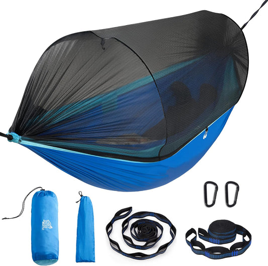 Miztli Camping Hammock -Portable Hammock w/Spacious Net & Tree Straps w/Adjustable Loops, Double and Single Hammock for Outdoor, Indoor, Hiking and Travel