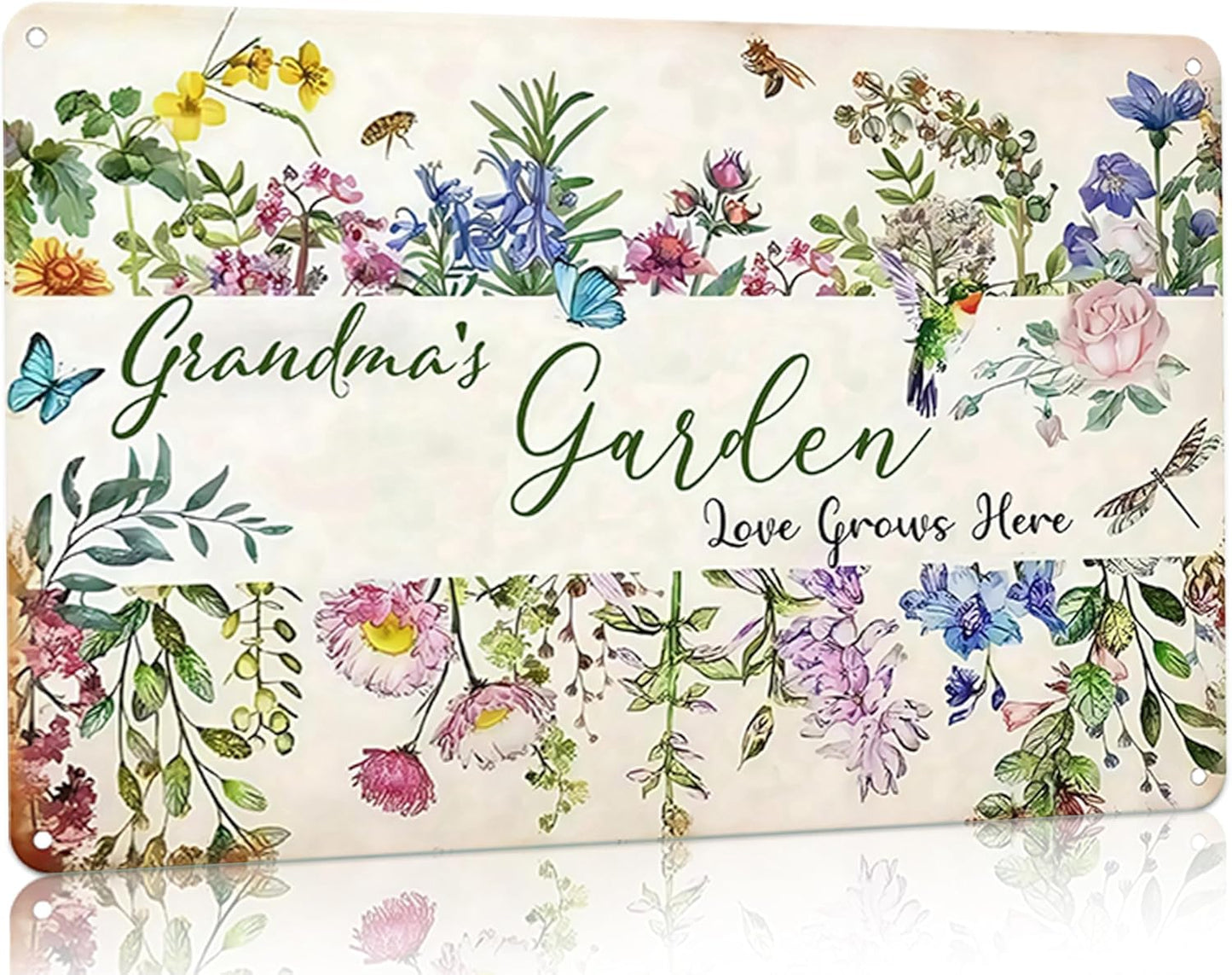 Bestylez Gardening Gifts Vintage Gardening Signs Grandma‘s Garden Love Grows Here Tin Sign for Home Garden Greenhouse Living Room Bedroom Yard Cottage Outdoor Decor 8X12 Inch (3356)