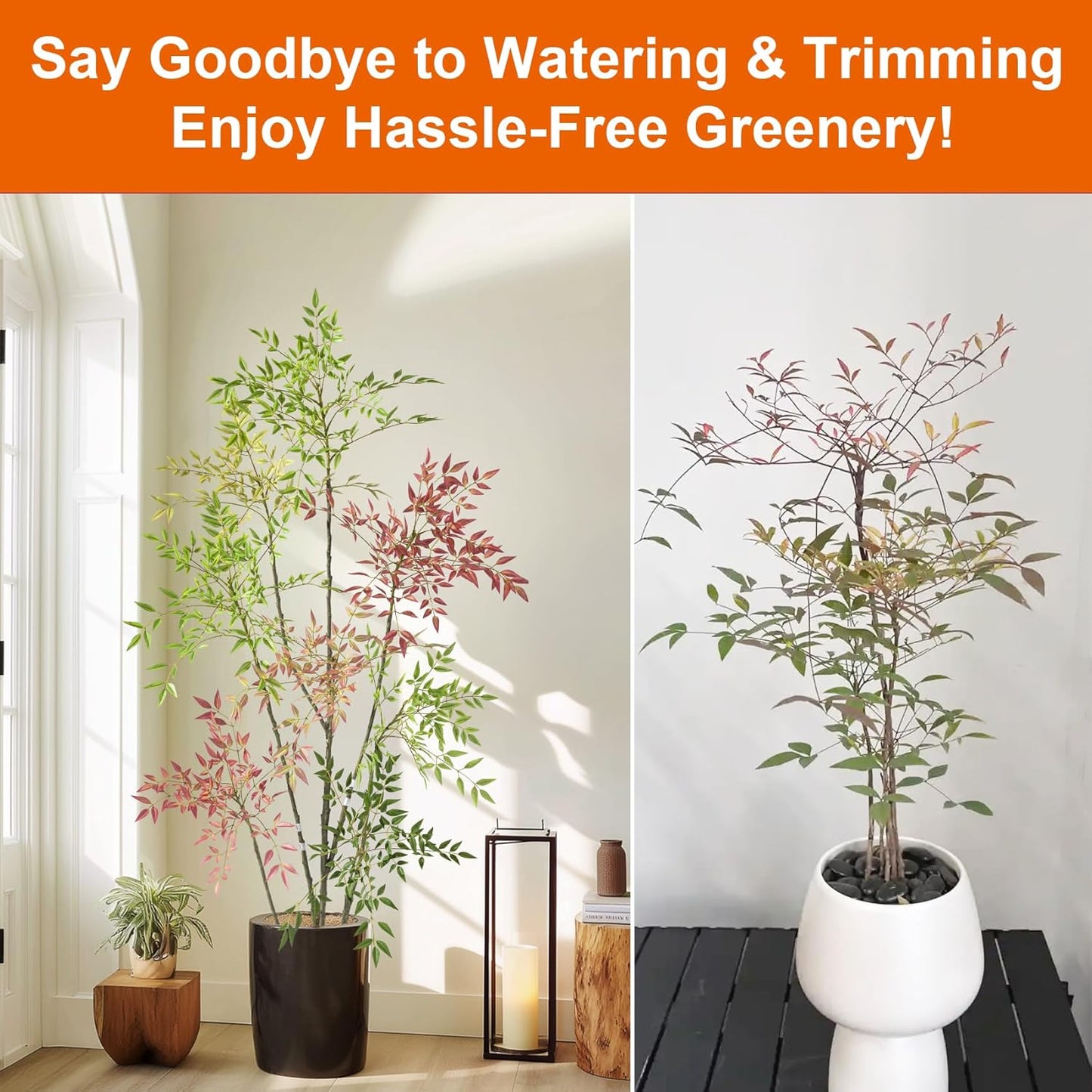 6.5ft Faux Bamboo Tree Artificial Nandina Tree Artificial Indoor Plants Realistic Fake Potted Tree with 800+ Leaves, Cement Planter - Home Office Decor Perfect for Housewarming Gift Non-Toxic