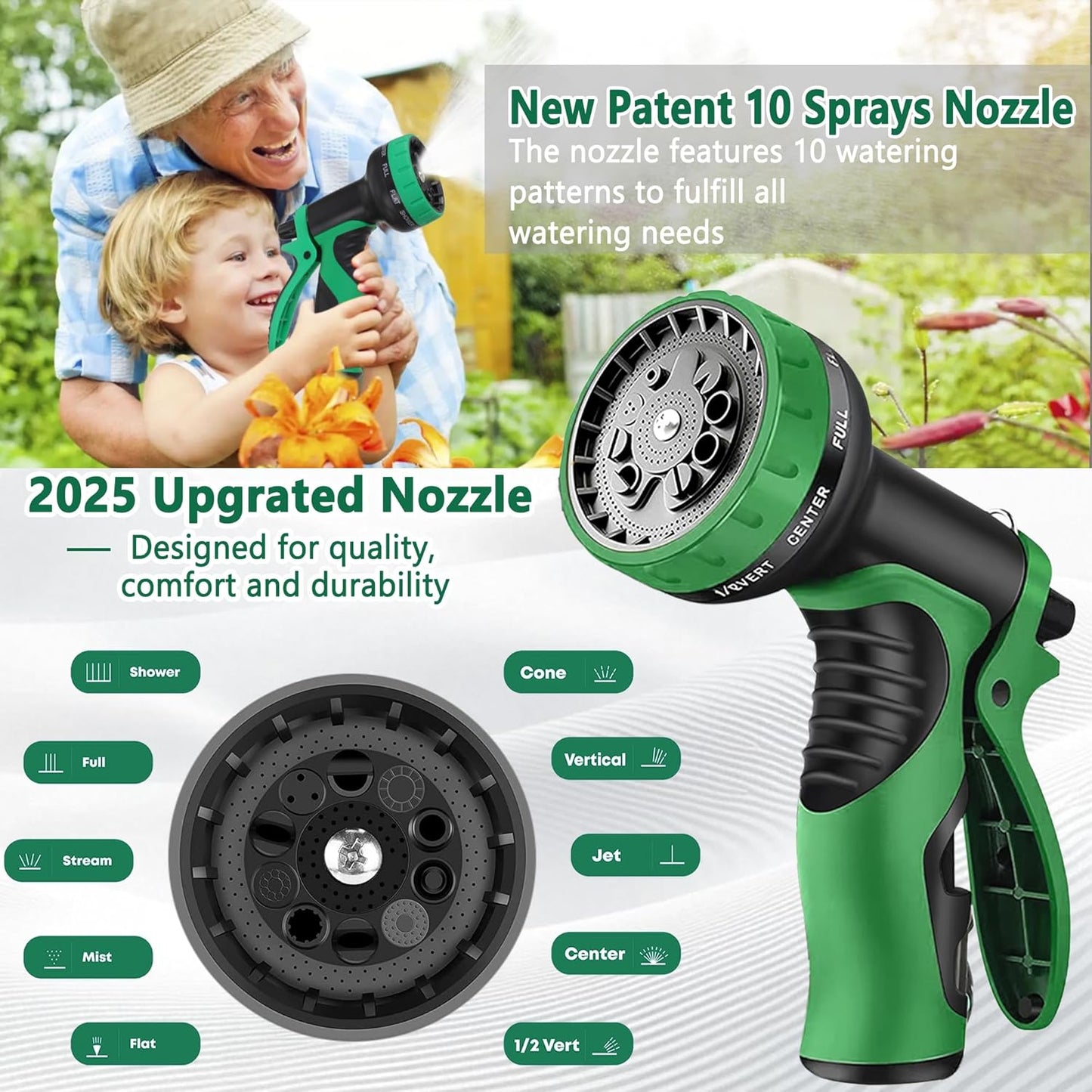200 ft Garden Hose - 2025 New Upgraded Flexible Water Hose - Ultra Lightweight Kink-free Car Washing Pipe with 10 Function Sprayer and 3/4" Solid Brass Fittings - Durable,Leak proof Garden Hoses
