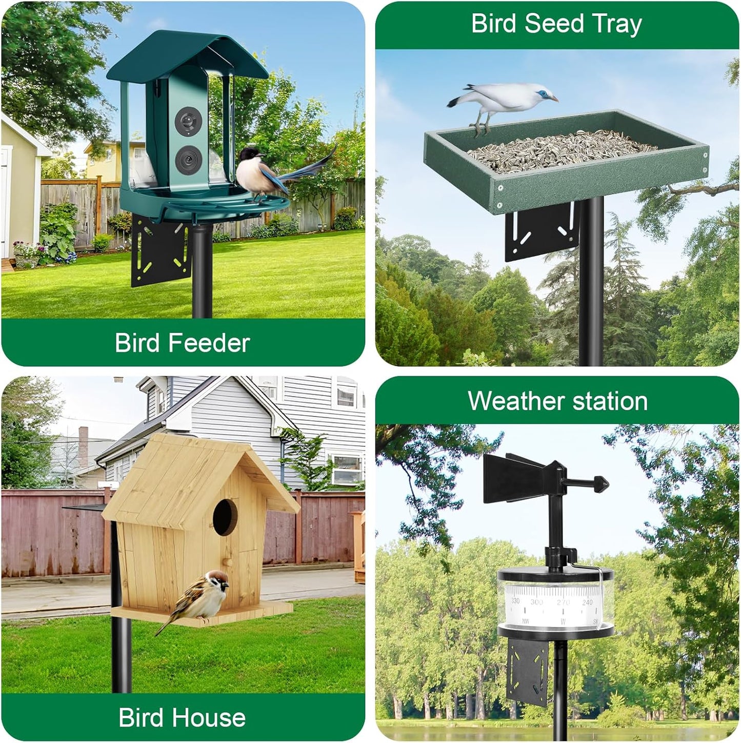Bird Feeder Pole, 76in Adjustable Bird House Pole for Outdoors, Heavy Duty Smart Feeder Pole Mount Kit for Feeders, Birdhouse, Weather Station, Birdwatching
