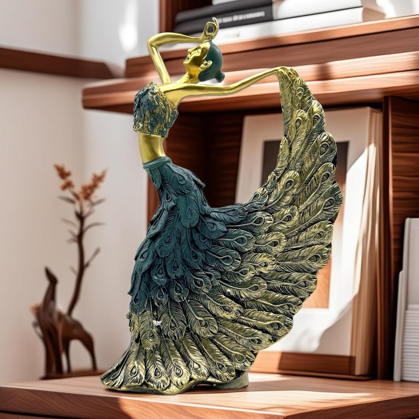 XINDAM Elegant Peacock Art Figurine Dancer Statue Decorative Home & Office Figurines Home Office Display Craft Living Room Decor Ornaments for Tabletop