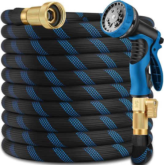 100 ft Garden Hose-No Kink,Heavy Duty,Lightweigh Flexible,Leakproof Water Hose with Sprayer Nozzle-3/4" Solid Brass Connectors-Rubber Car Hoses