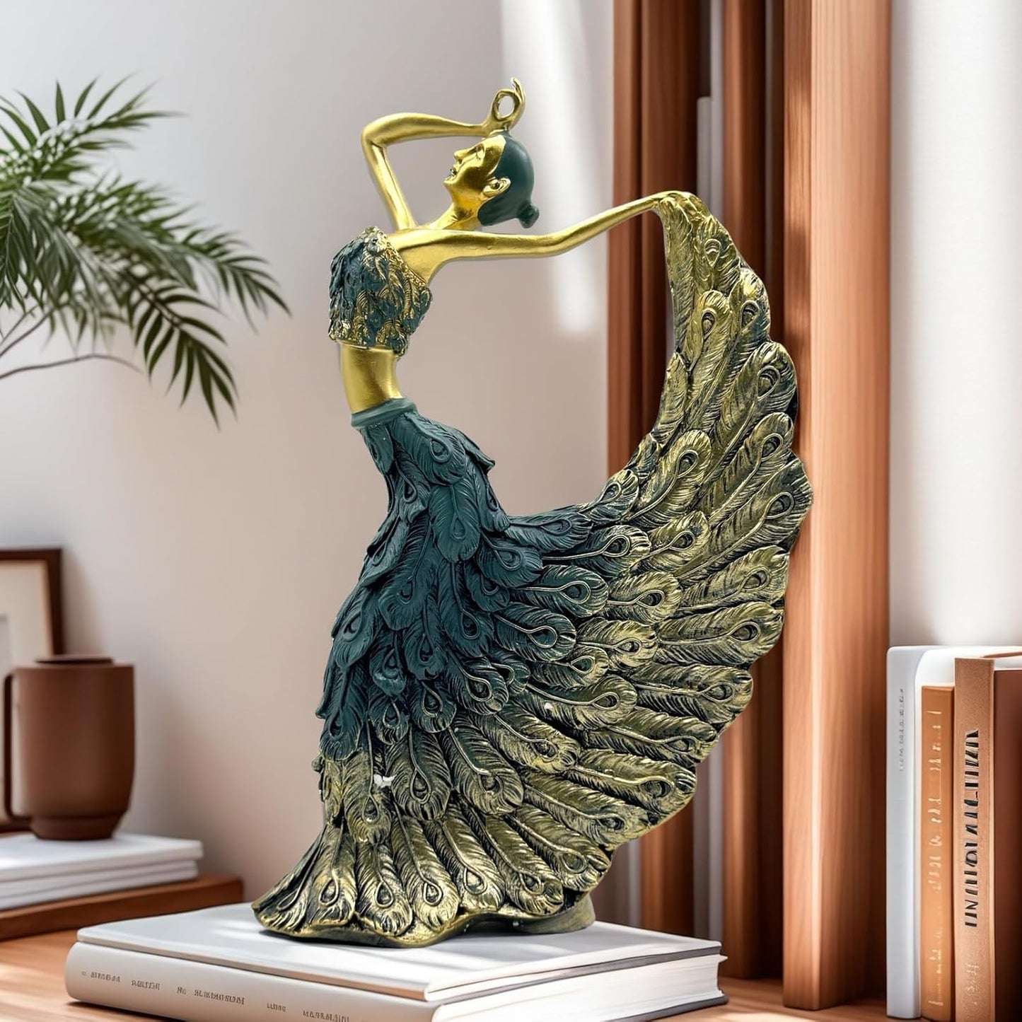 XINDAM Elegant Peacock Art Figurine Dancer Statue Decorative Home & Office Figurines Home Office Display Craft Living Room Decor Ornaments for Tabletop