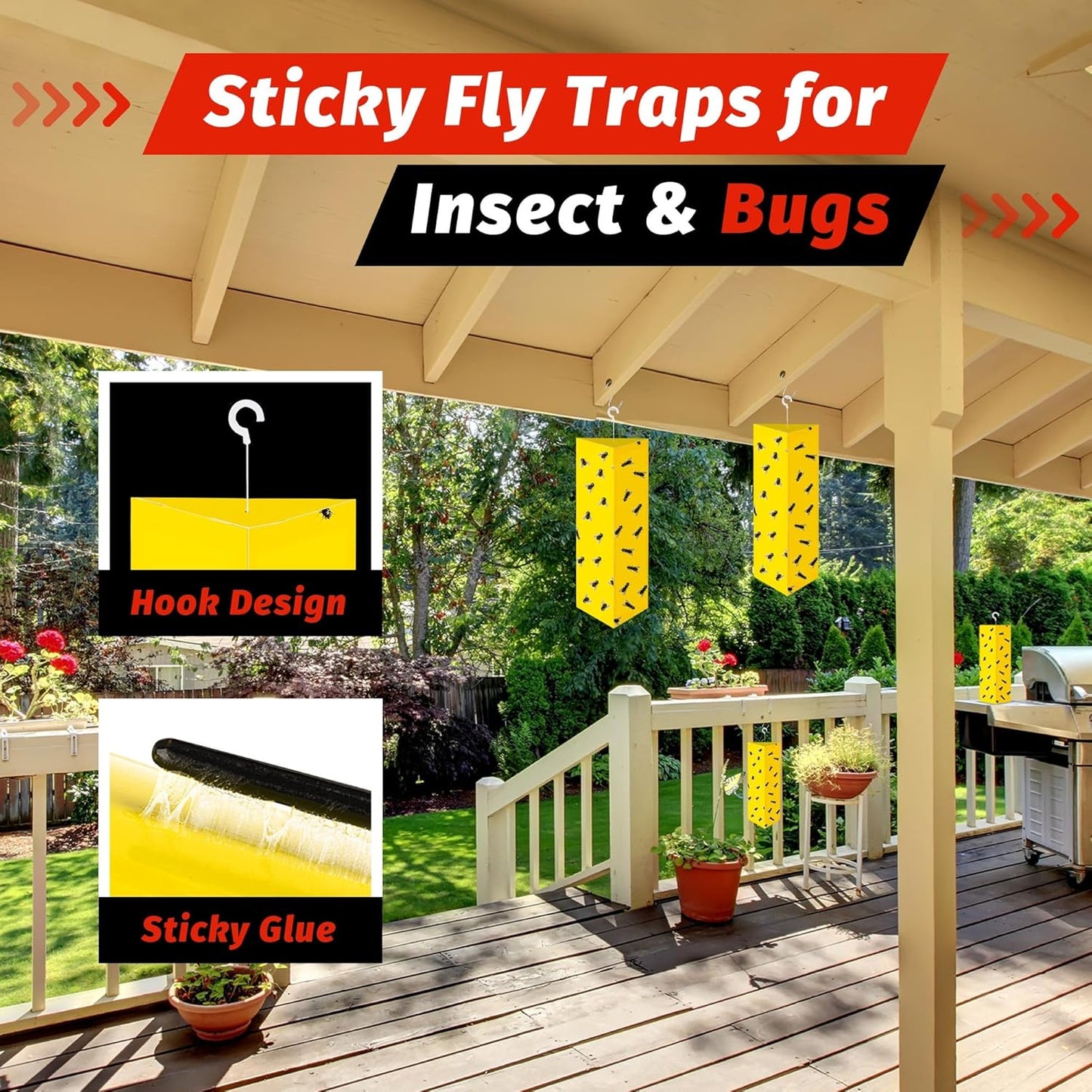 LULUCATCH Sticky Fly Traps, 10 Pack Fly Traps Indoor with Hanging Hook, Odorless Yellow Sticky Gnat Traps for Mosquitoes, Non-Toxic Bug Catchers for Fleas, Drain Flies, Moths, Insects