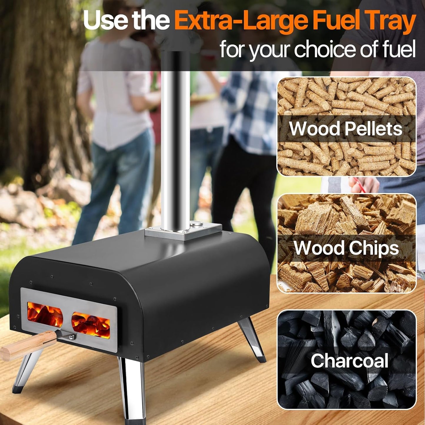 Pizza Oven 13 Inch Outdoor Wood Fired Portable Stainless Steel Pizza Oven with Pizza Stone for Family Outside Cooking Camping Backyard BBQ Pizza Maker Garden Kitchen(black13IN)