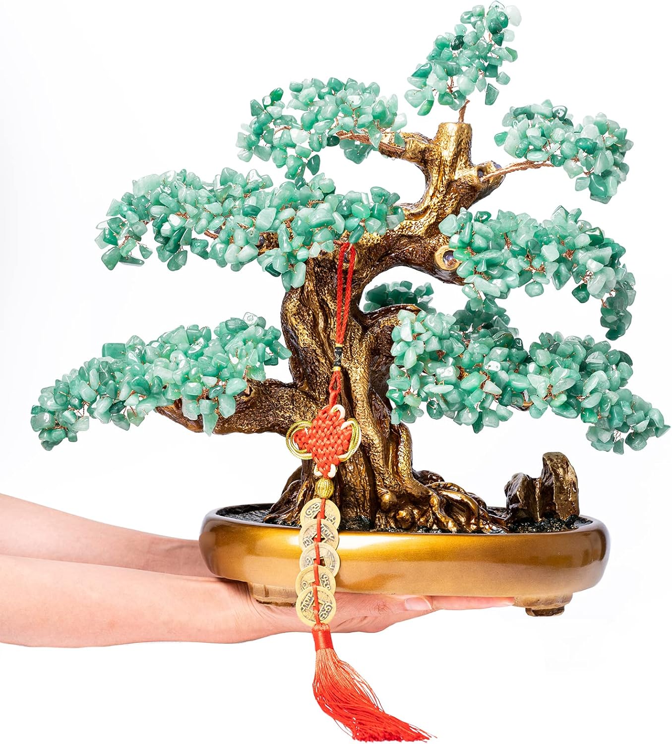 Green Aventurine Gemstone Crystal Bonsai Tree of Life Large Feng Shui Money Chakra Tree for Luck and Wealth Desk Decoration(1,251 Gem Count)