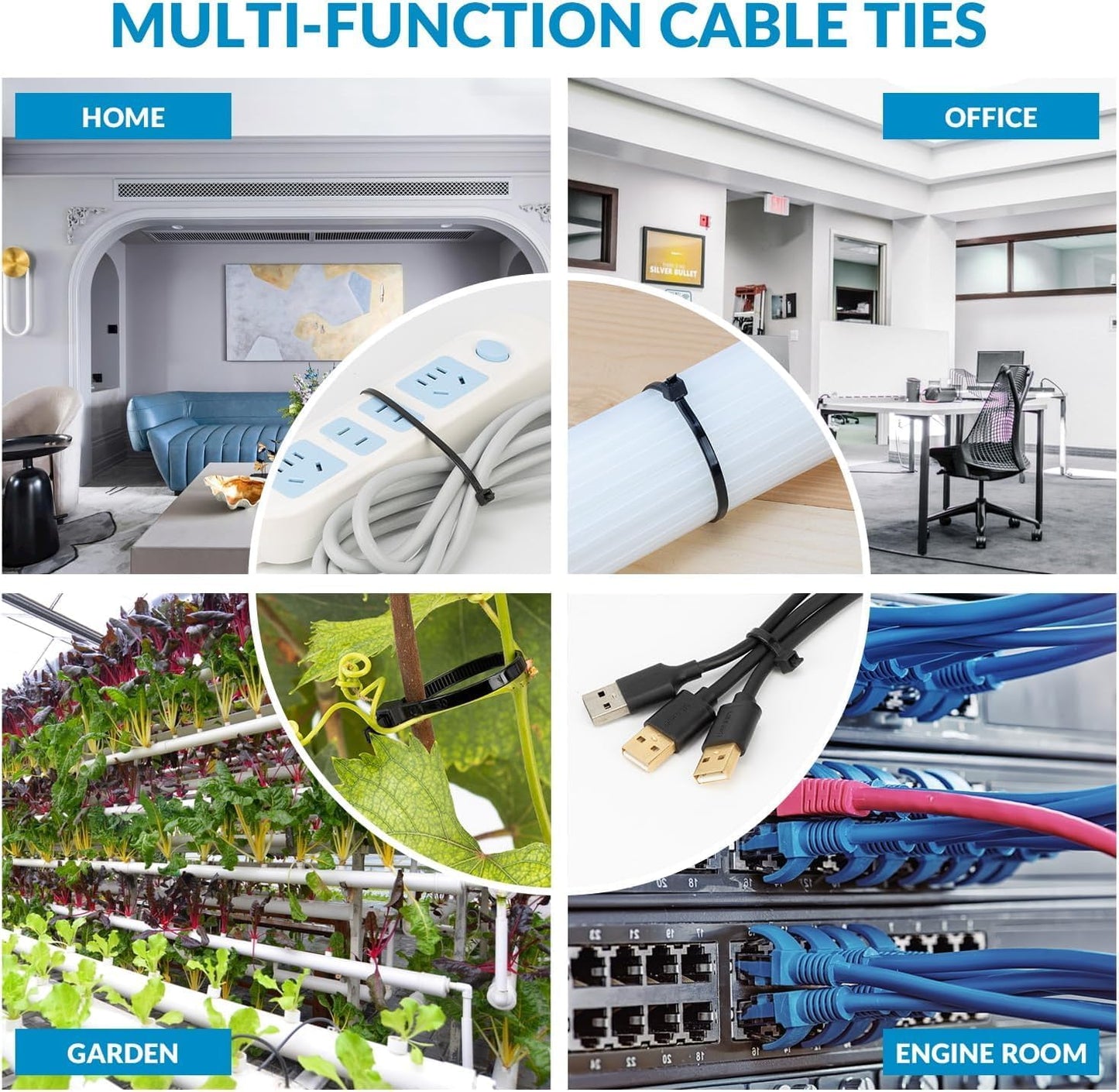 XINGO 5000 PCS Black Zip Ties 8 Inch, 60 LBS Tensile Strength, Self-Locking Nylon Plastic Nylon PA66 Wire Ties for Indoor and Outdoor Use