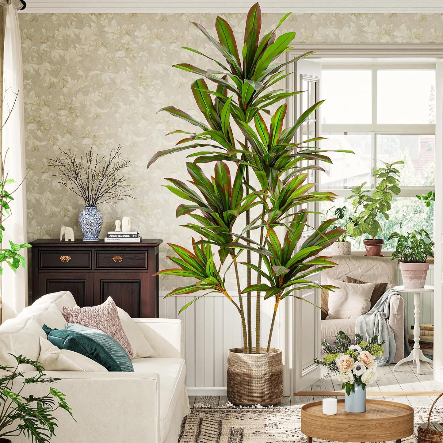 VIAGDO Dracaena Silk Plant Artificial 6ft Faux House Plants with Red Leaf Margin Fake Yucca Palm Trees in Pot Realistic Dragon Tree for Living Room Home Office Decor Indoor Outdoor