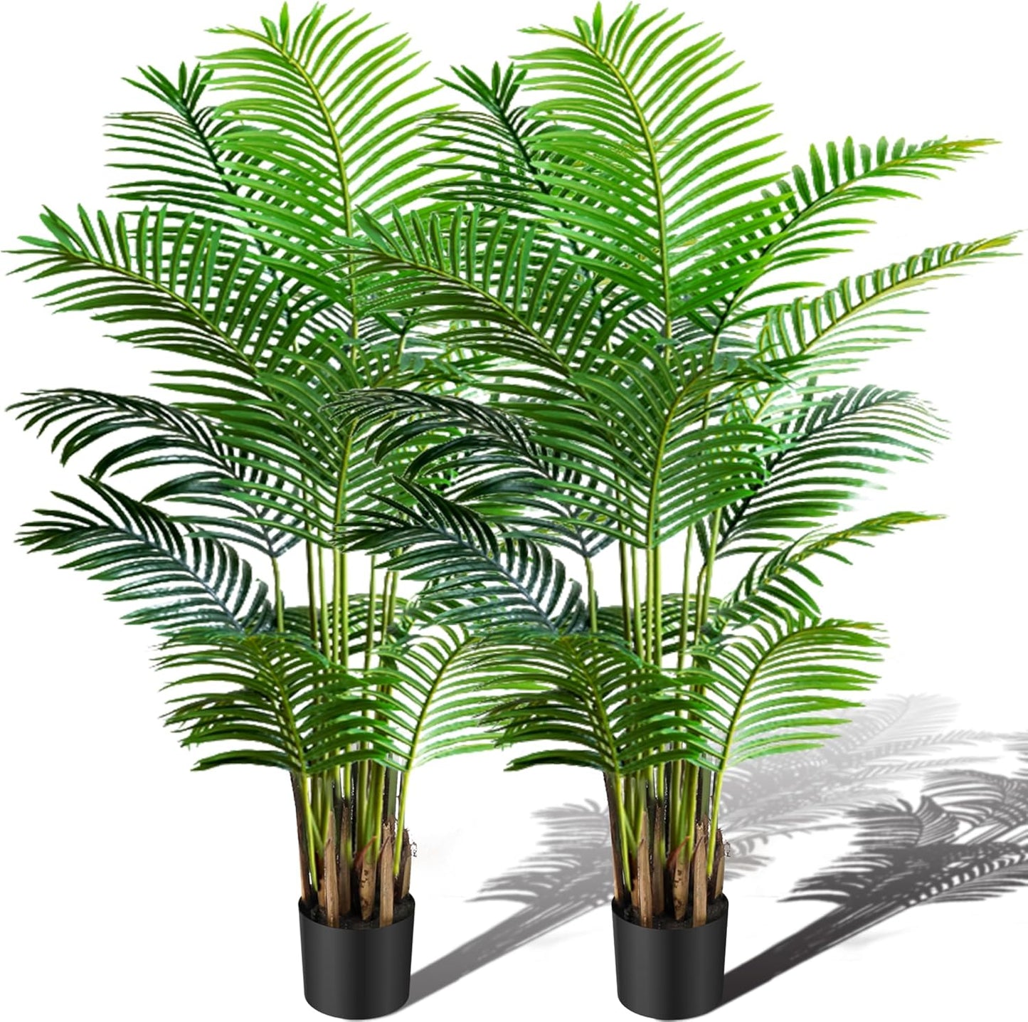 KOL 6ft 2-Pack Artificial Areca Palm Plant in Pot, Fake Tropical Cane Palm Silk Tree Indoor Outdoor, Dypsis Lutescens Plants, 70in Lifelike Faux Silk Plant Home Garden Decoration, Housewarming Gift