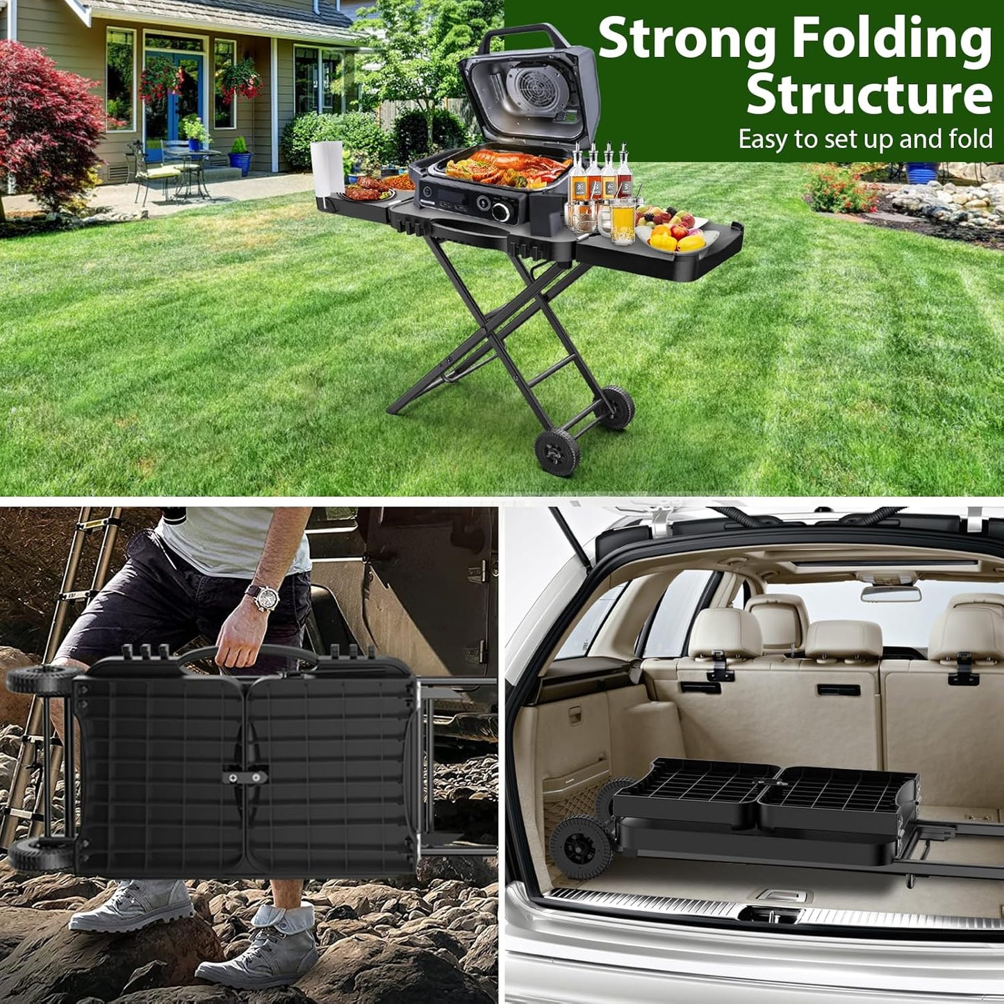 Portable Indoor Grill Table Stand for Ninja Woodfire Outdoor Grill(OG701 OG850 OG951 Series), 51in Large Space, Folding Camping Tailgating Table for Blackstone Griddle/Onni Pizza Oven,2 Wheels