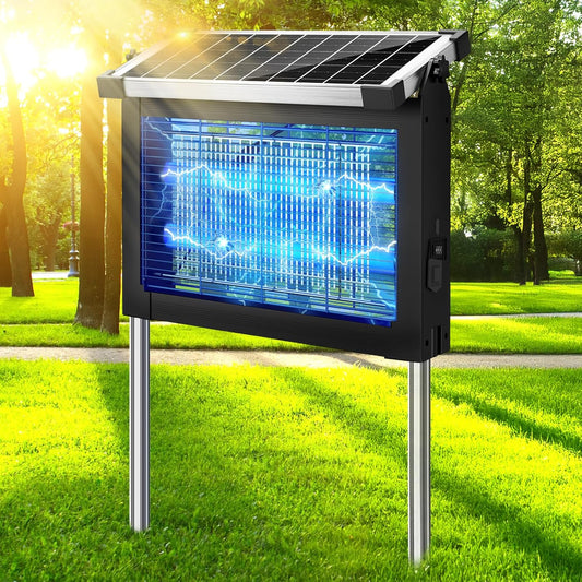 Solar Bug Zapper Outdoor, Waterproof Mosquito Zapper Outdoor Solar Powered, 4500V Electric Bug Zapper Indoor w/Smart Light Sensor, Mosquito Trap Fly Zapper for Patio Kitchen Garage Yard Camping