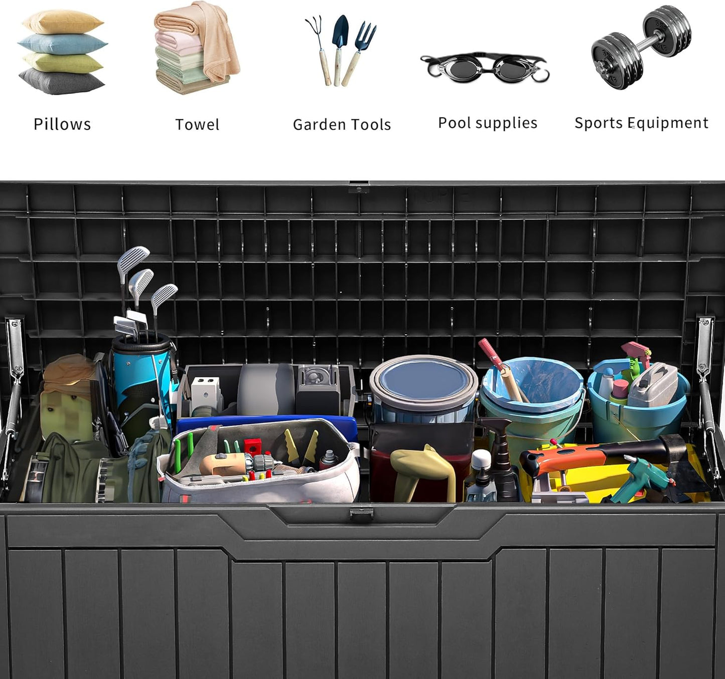 YITAHOME 80 Gallon Outdoor Storage Box, Large Water Resistant Resin Deck Box, Indoor Outdoor Lockable Storage Container for Patio, Garden, Cushions, Tools, Equipment (Dark Gray)