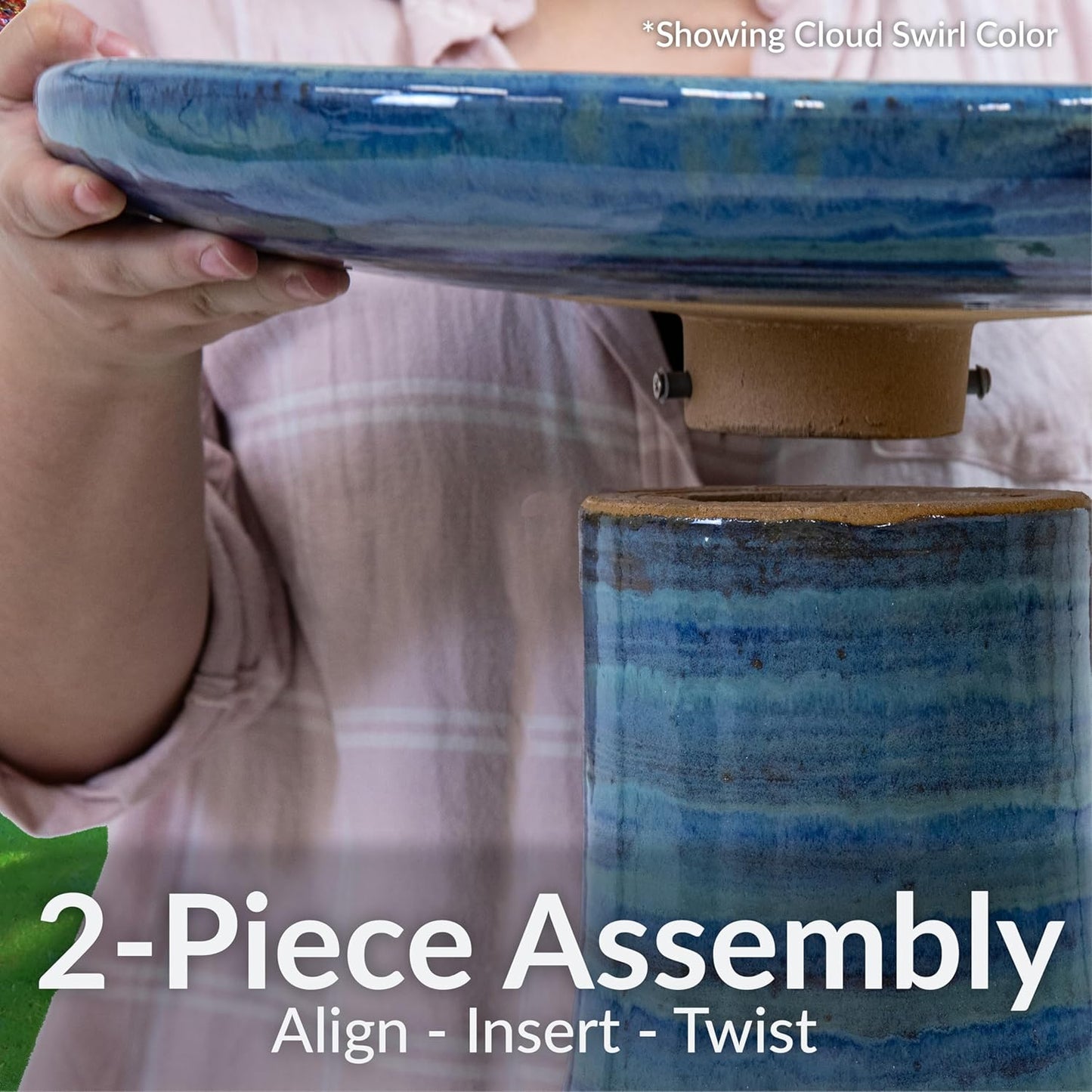 Sunnydaze 21" H Ceramic Bird Bath for Outside - Hand-Painted Outdoor Bird Bath Bowl, UV/Frost-Resistant Finish - Galaxy Blue - Ribbed Pedestal