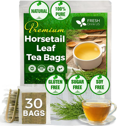 FreshDrinkUS, Premium 30 Horsetail Leaf Tea Bags, 100% Natural & Pure from Horsetail Loose Leaves Herbal Tea. Made with Natural Material Tea Bags. No Sugar, No Caffeine, No Gluten, Vegan.