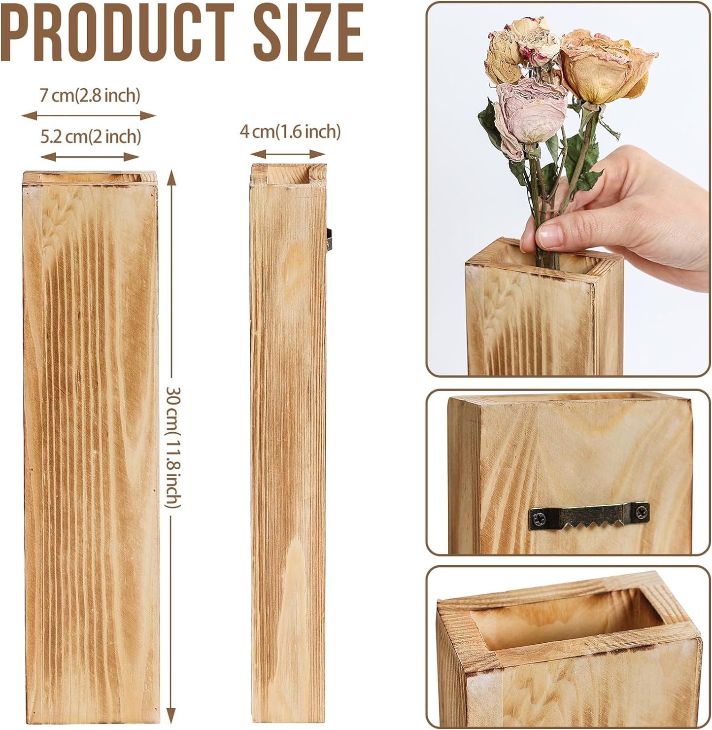 Wooden Wall Planter Set of 3 - Modern Home Decor for Living Room, Bedroom, Bathroom - Vintage Finish Planter for Dried Flowers, Faux Greenery, Indoor Plants