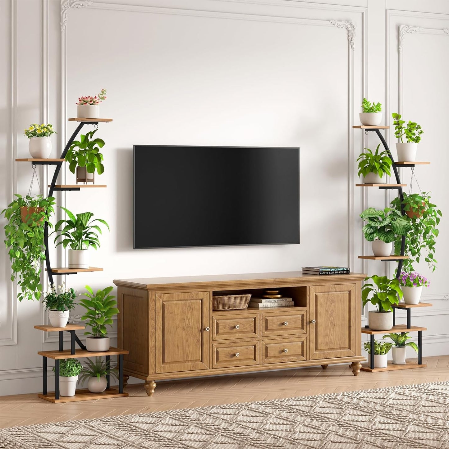 Plant Stand Indoor with Grow Lights, 7 Tiered 66" Tall Metal Plants Shelf, 3 Color Mode Full-spectrum LED, Half-Moon Shaped with Cable Ties & Safe Straps for Living Room, Patio