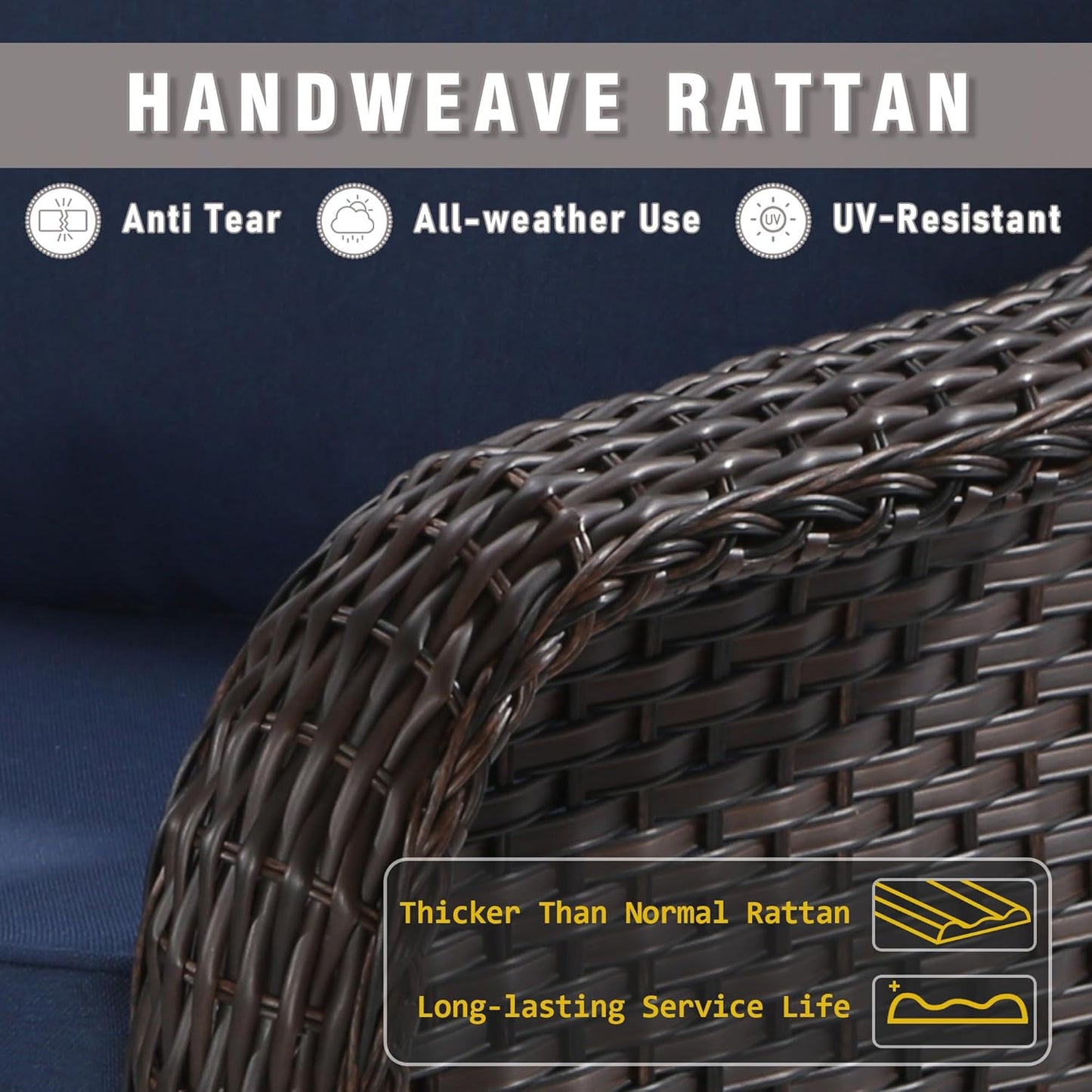 55 inch Outdoor Wicker 2 Seater Sofa, All-Weather Use Patio Rattan Loveseat with Seat and Back Cushion, Ideal for Porch, Backyard, Balcony, Poolside, Blue