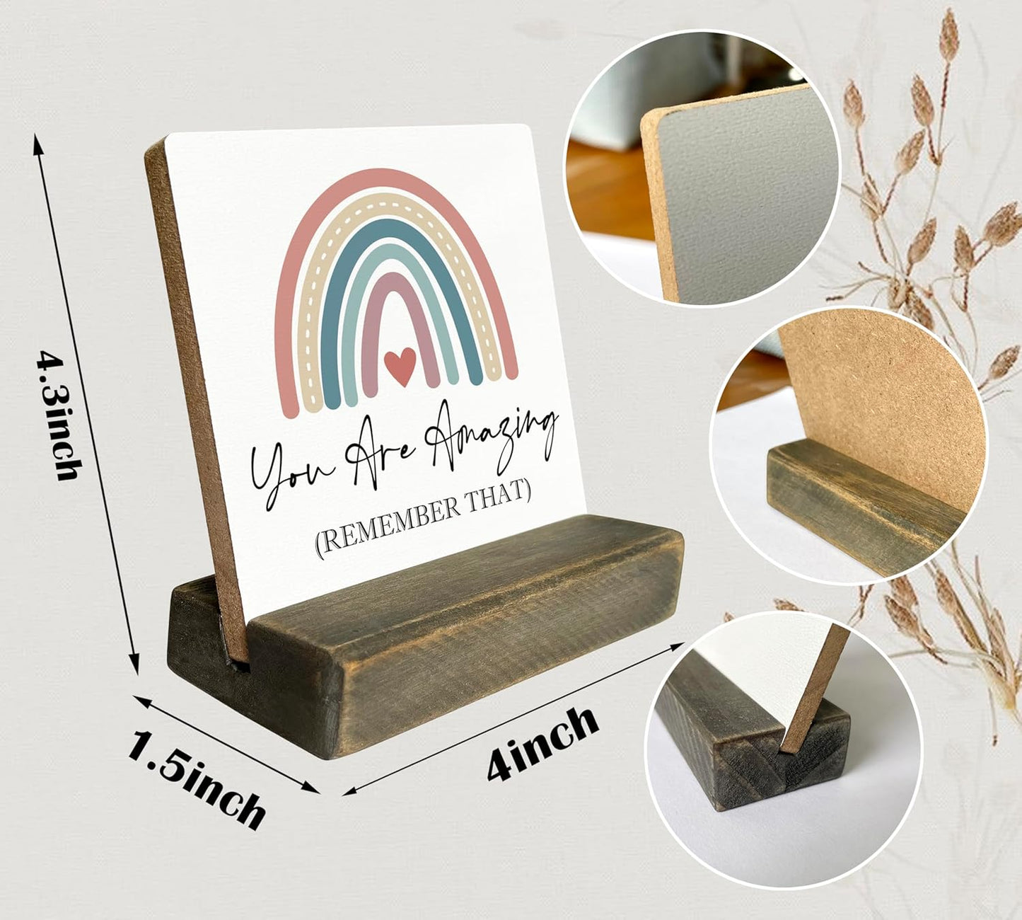 Primitive Wooden Sign, You are Amazing Remember That, Desk Plaque with Wooden Stand 4 x 4.3 inches, Rustic Home Decor, Farmhouse Sign, Inspirational Quotes Gifts for Friend Family, Cheer Up Gift A