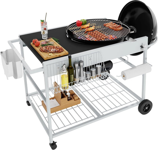 Vongrasig Grill Table for Weber Kettle 18" & 22", Outdoor BBQ Grill Cart for Weber Original Kettle,Jumbo Joe,Master-Touch Charcoal Grill, Outdoor Kitchen Island with Storage