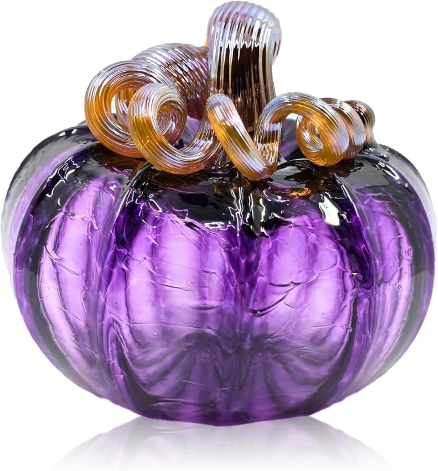 Luke Adams Glass Handmade Glass Pumpkins Handmade Table Top Home Decor (Squat, Plum)