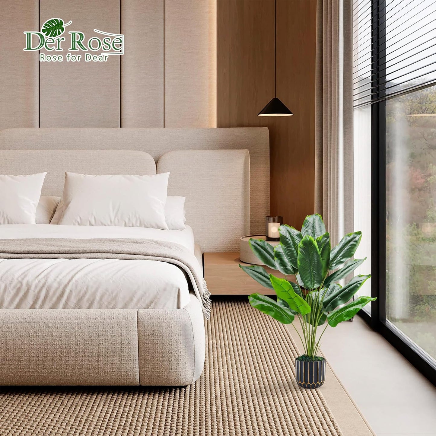 Der Rose 28" Tall Bird of Paradise Artificial Plants Tropical Fake Potted Banana Tree Faux Plants Indoor and Outdoor for Home Office Living Room Porch Balcony Decor