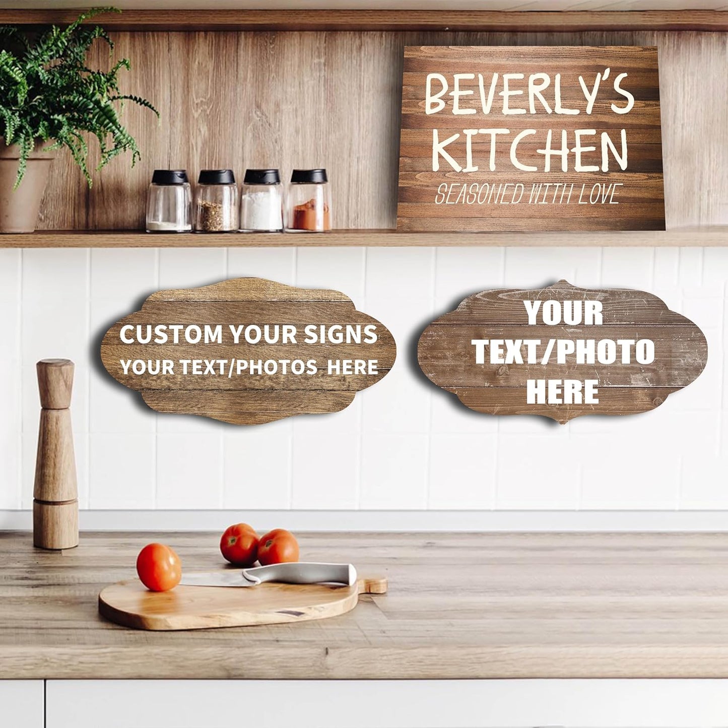 Custom Personalized Wood Text Signs, 3 Sizes, 30 Fonts, 9 Wood Colors, Custom Patterns - Blank Shaped Wood Signs, Farmhouse Decorative Wood Signs, Home, Kitchen, Rustic Wall Decor.