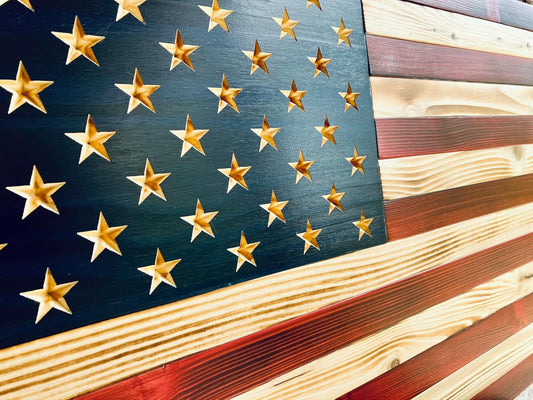 Rustic Wooden American Flag, Patriotic Wall Art (Natural Finish, 19.5x36)