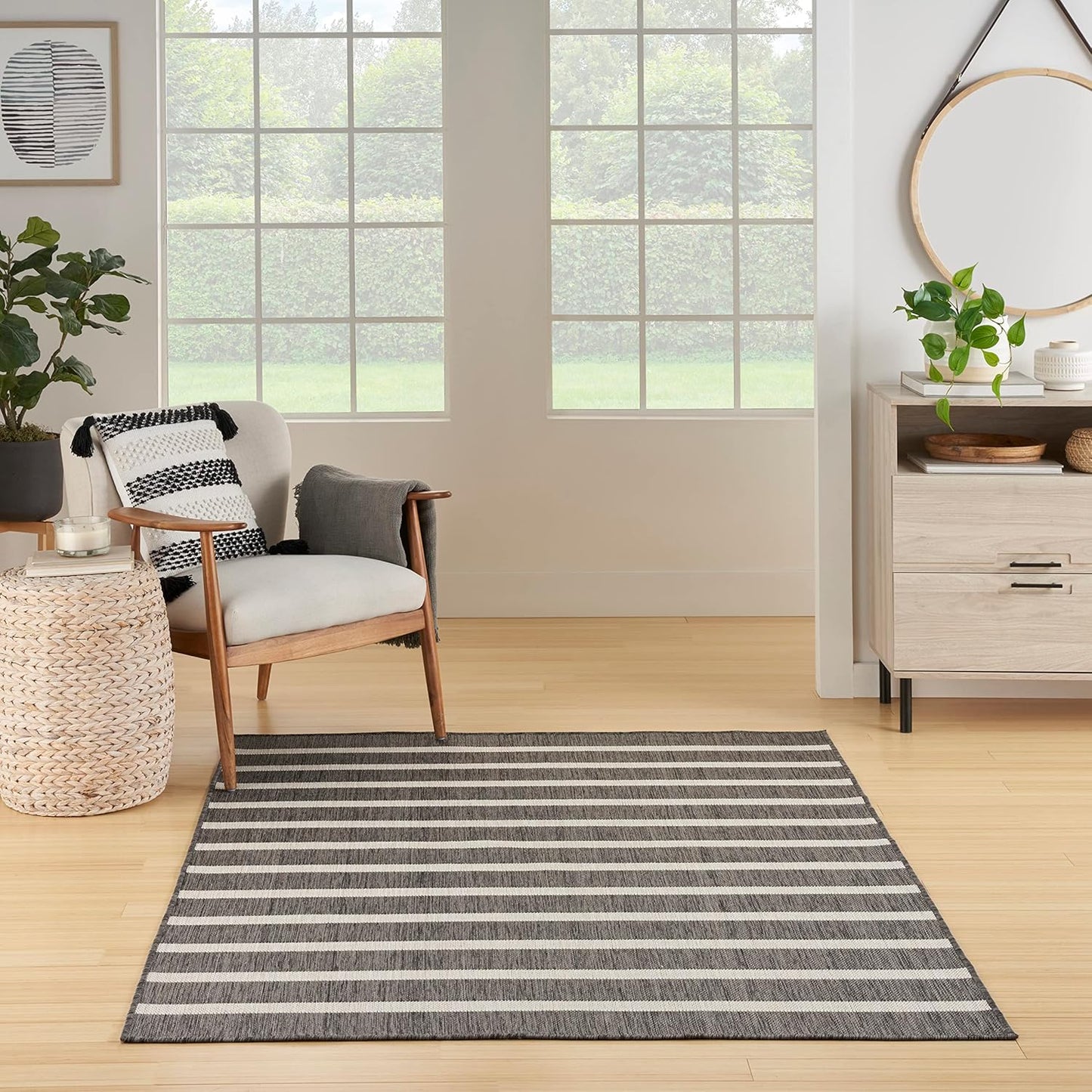 Nourison Home Positano 4' x 6' Fabric Charcoal Ivory Area Rug