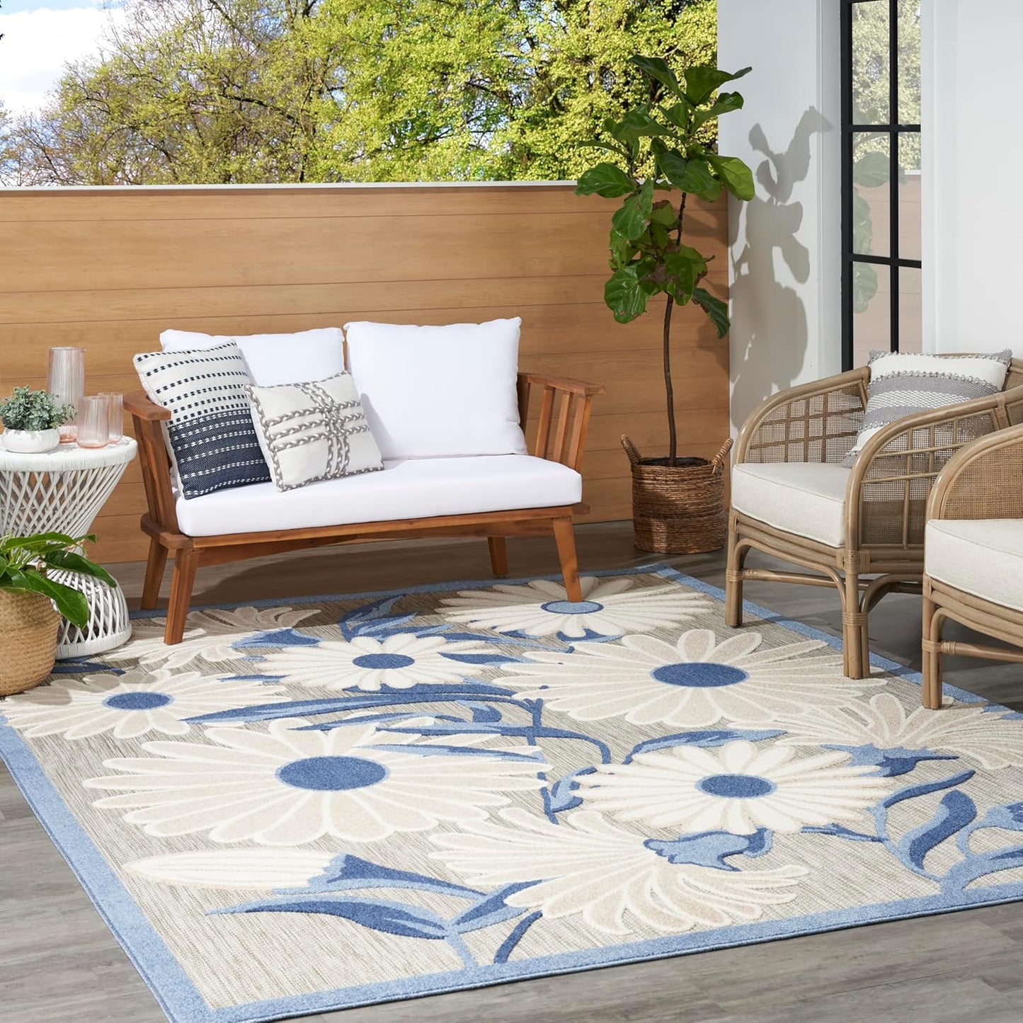 Nourison Home Aloha 8' x 11' Blue Gray Fabric Contemporary Area Rug (8' x 11')