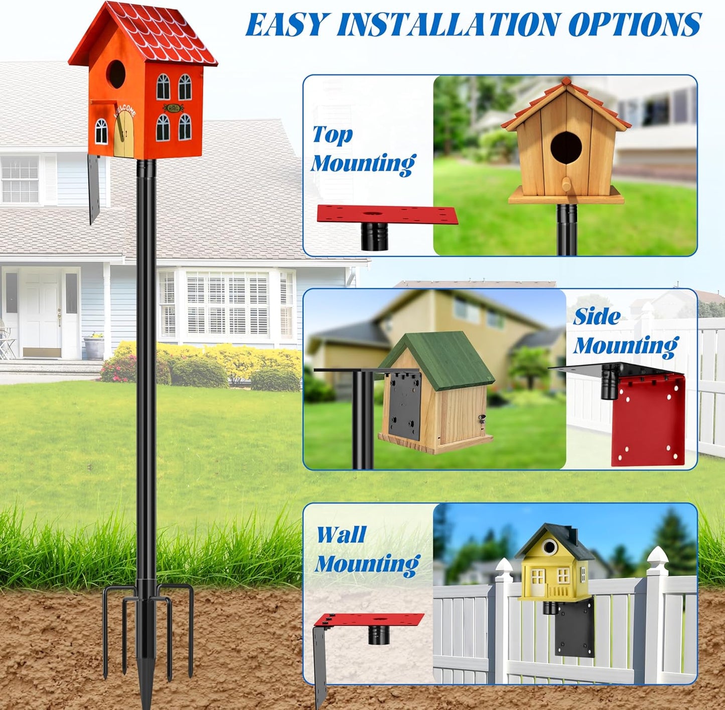 Ottsuls Bird Feeder Pole, 76 Inch Heavy Duty Bird House Pole Kit for Outdoors, with Wooden Board, 5-Prong Base Feeding Station for Wild Birds Watching, Adjustable Feeder Stand (House Not Included)