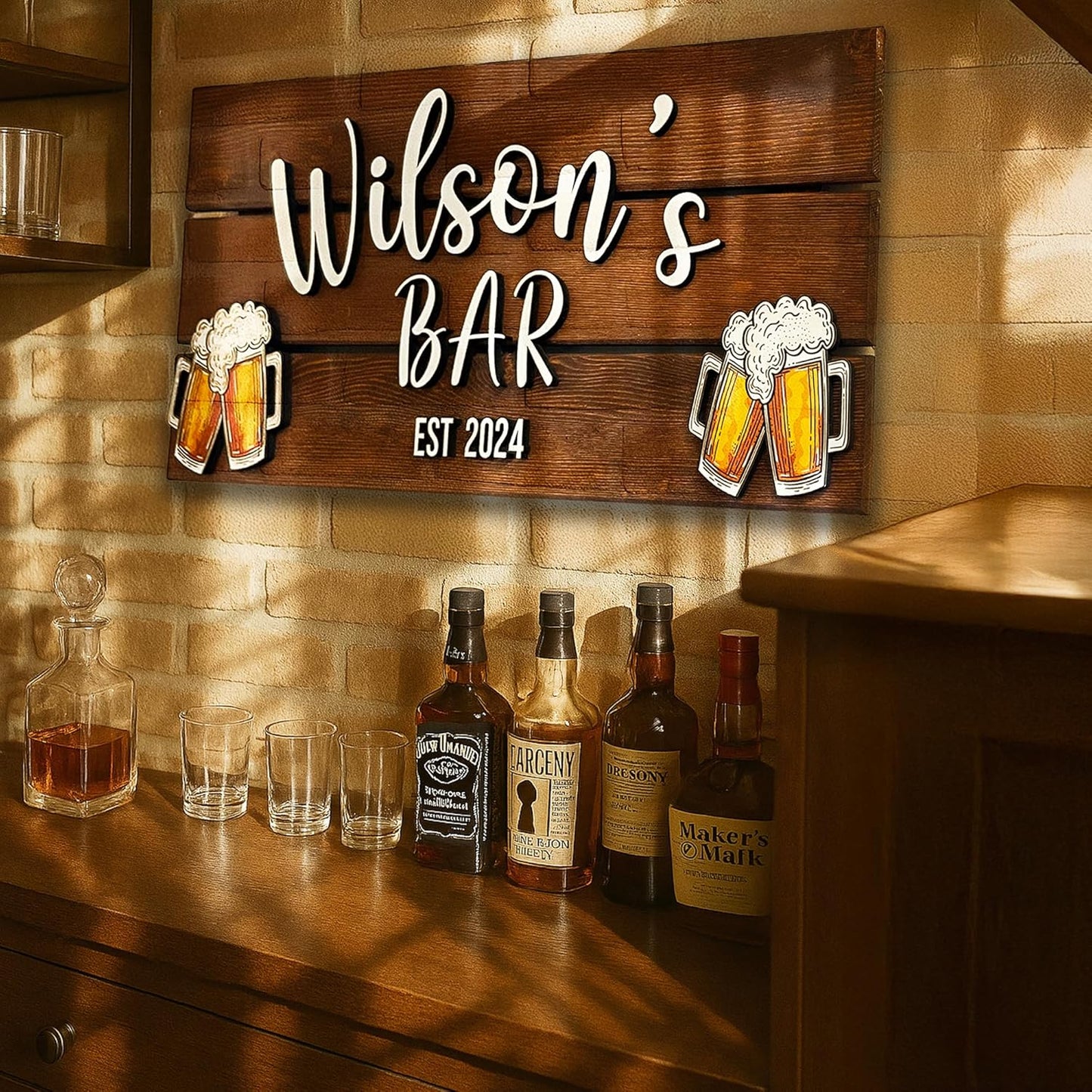 Personalized Wooden Bar Sign with Family Name, Coffee Bar Signs for Kitchen Decor, Business Sign with Established Date, Rustic Wooden Wall Decor, Custom Bar Name Plaque, Gift for Bar Owners