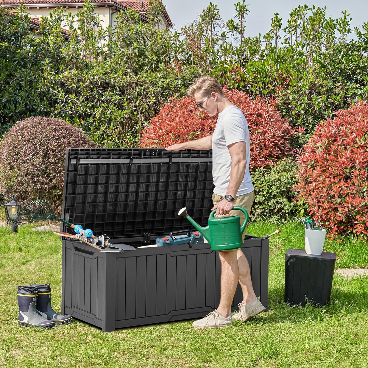 YITAHOME 120 Gallon Outdoor Storage Deck Box, Large Resin Patio Storage for Outdoor Pillows, Garden Tools and Pool Supplies, Waterproof, Lockable, (Dark Grey)