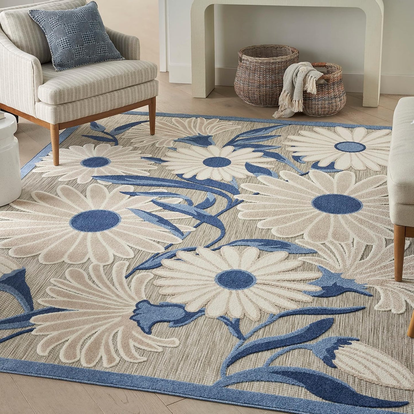 Nourison Home Aloha 4' x 6' Blue Gray Fabric Contemporary Area Rug (4' x 6')
