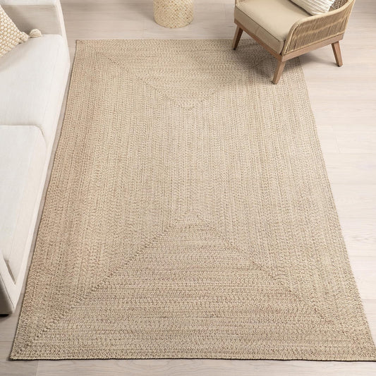 nuLOOM 4' Round Solid Hand Braided Indoor/Outdoor Area Rug, Pet-Friendly, High Traffic, Weather Resistant, for Patio, Balcony, Bedroom, Living, Dining Room, Wynn Tan